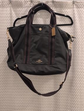 Coach Black Nylon Shoulder Bag with Dark Brown Trim